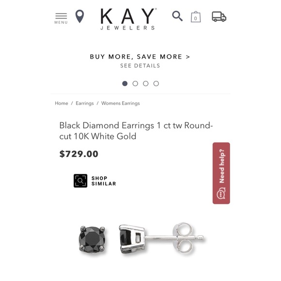 10k Black Diamond 1 Carat Earrings - Picture 4 of 7